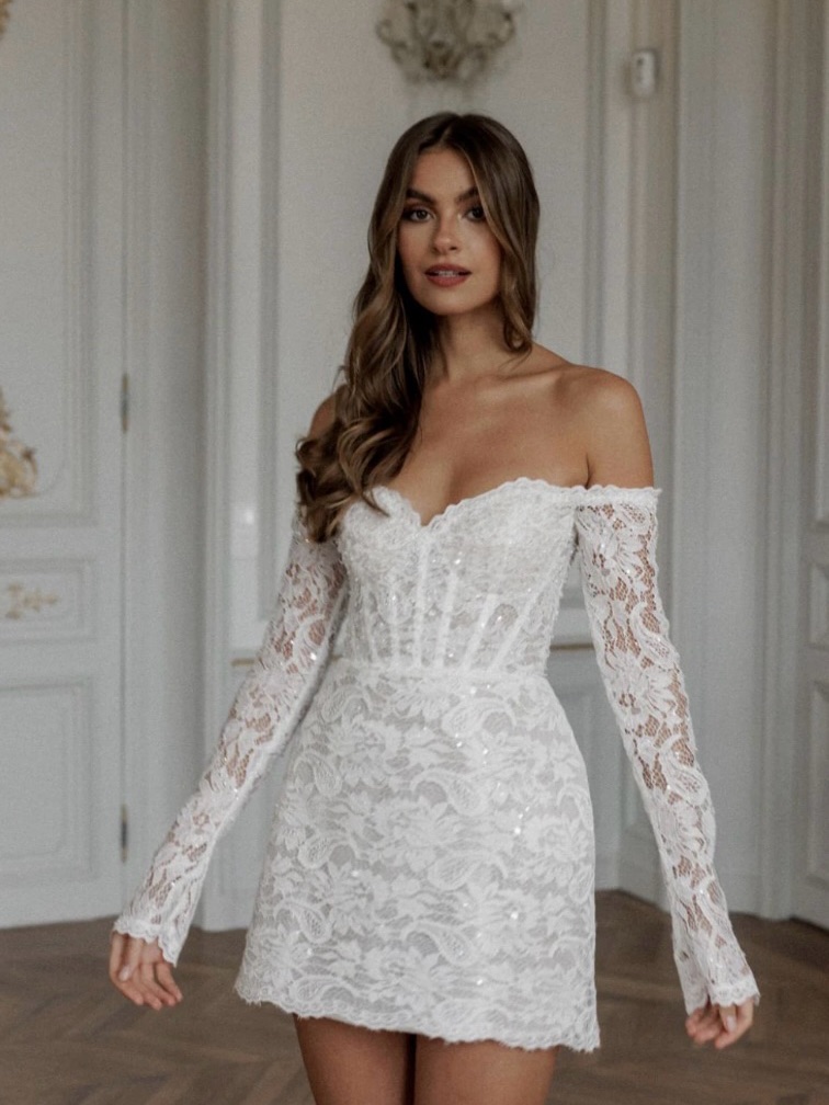 Rosie Etienne Anna - Off-Shoulder White Lace Mini Dress